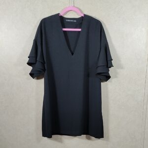 04170 Zara Woman black v-neck ruffled short sleeve mini dress XL